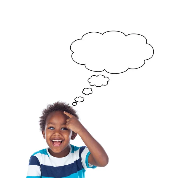 Niño Africano Feliz Pensando Algo Aislado Sobre Fondo Blanco — Foto de Stock