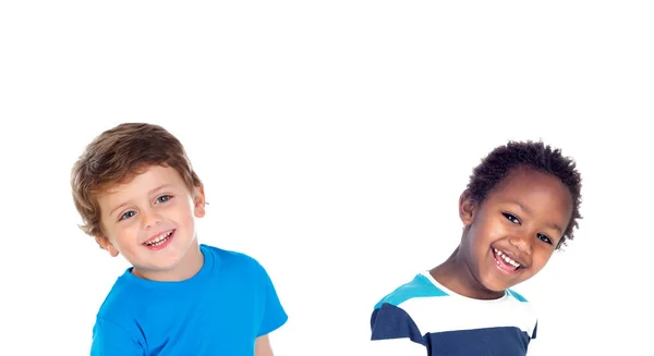 Dos Niños Pensativos Mirando Hacia Arriba Aislados Sobre Fondo Blanco — Foto de Stock