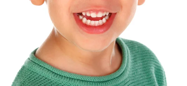 Denti Bambino Piccolo Vicino Isolati Uno Sfondo Bianco — Foto Stock