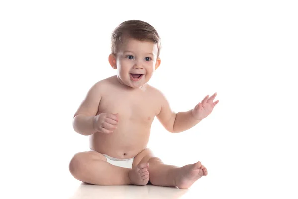 Niedliches Baby Windel Blickt Isoliert Die Kamera Auf Weißem Hintergrund — Stockfoto
