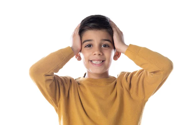 Astonished Latin Child His Hands Head Isolated White Background — Stock Photo, Image