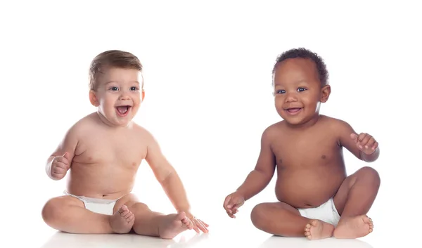 Conceito Infância Bebês Bonitos Fundo Branco — Fotografia de Stock