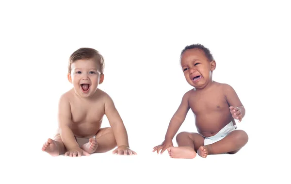 Conceito Infância Bebês Bonitos Fundo Branco — Fotografia de Stock