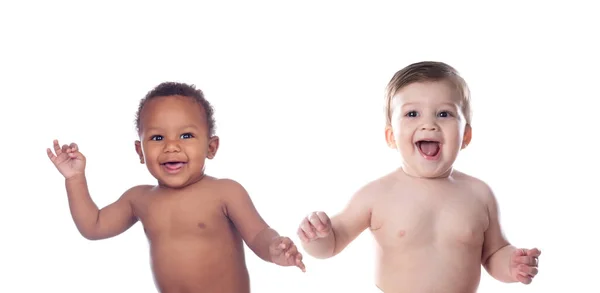 Conceito Infância Bebês Bonitos Fundo Branco — Fotografia de Stock