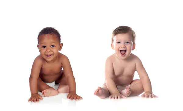 Conceito Infância Bebês Bonitos Fundo Branco — Fotografia de Stock
