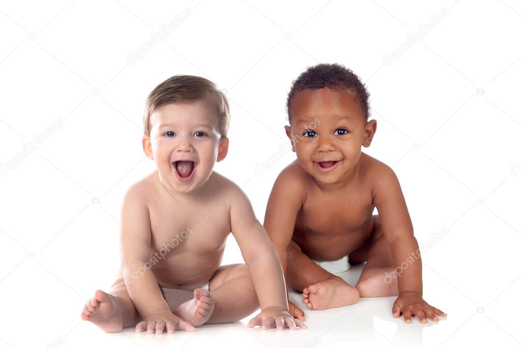 Childhood concept. Cute babies on white background 