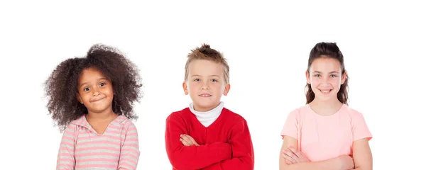 Verschillende Kinderen Kijken Naar Camera Geïsoleerd Een Witte Achtergrond — Stockfoto