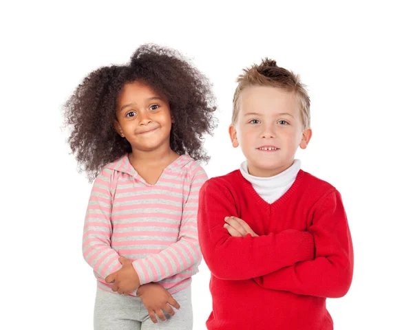 Verschillende Kinderen Kijken Naar Camera Geïsoleerd Een Witte Achtergrond — Stockfoto