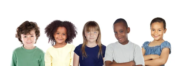Verschillende Kinderen Kijken Naar Camera Geïsoleerd Een Witte Achtergrond — Stockfoto