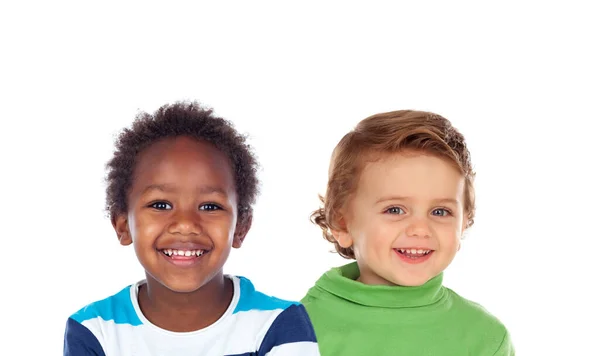 Enfants Drôles Regardant Caméra Isolée Sur Fond Blanc — Photo