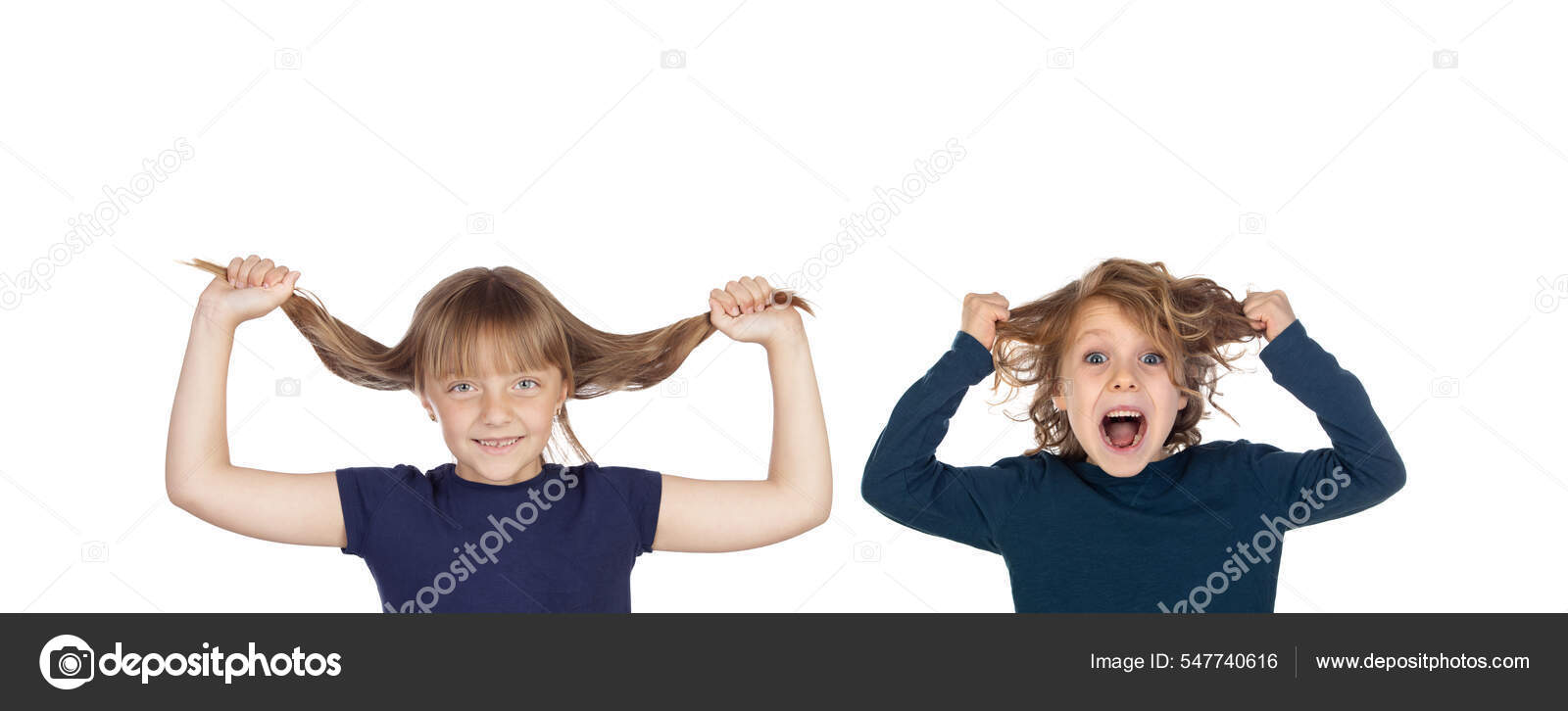 Two Excited Children Pulling Hair Out Isolated White Background — Stock  Photo © Gelpi #547740616, image size:1600x726
