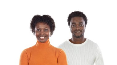Beyaz arka planda izole edilmiş şirin Afrikalı çift.