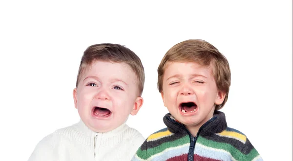 Симпатичные Дети Плачут Белом Фоне — стоковое фото