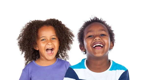 Zwei Afrikanische Kinder Lachen Isoliert Auf Weißem Hintergrund — Stockfoto