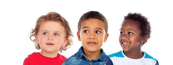 Många Pensiv Multiracial Barn Isolerad Vit Bakgrund — Stockfoto