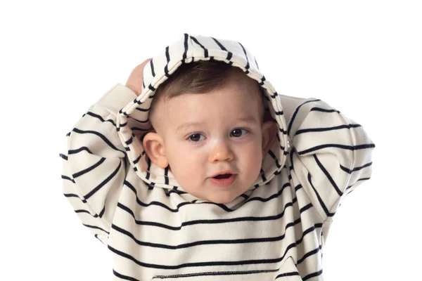 Pequeno Bebê Sorridente Isolado Fundo Branco — Fotografia de Stock