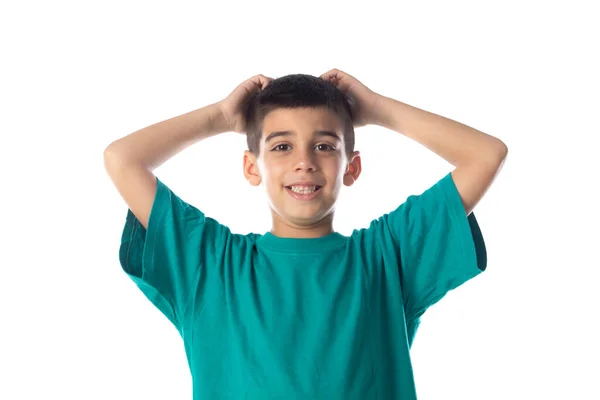 Astonished Child His Hands Head Isolated White Background — Stock Photo, Image