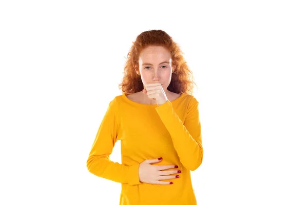 Seasonal Flu Cute Redhead Female Student Cought Cold Wear Sweater — Foto de Stock