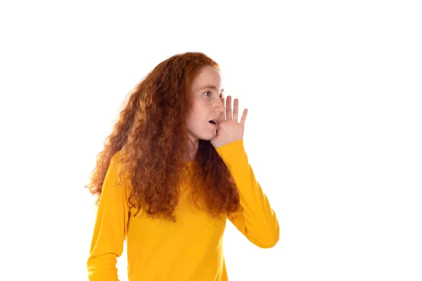 Retrato Atraente Alegre Menina Pout Lábios Olhando Para Lado Cópia — Fotografia de Stock