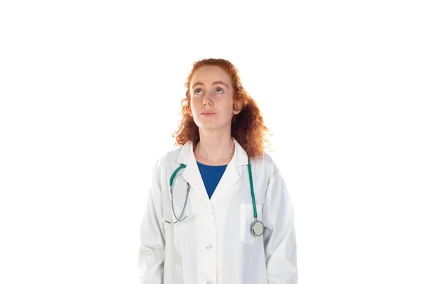 Redhead Doctor Woman Laughing Isolated White Background — Fotografia de Stock