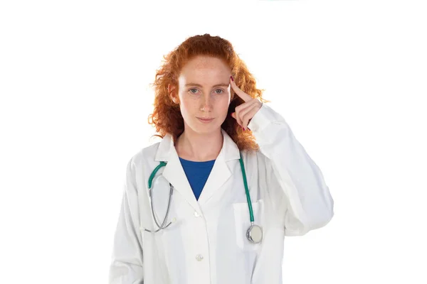 Redhead Doctor Woman Laughing Isolated White Background — стоковое фото