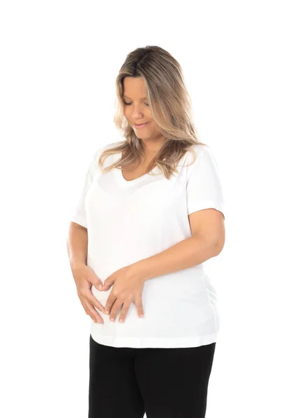 Young Beautiful Blonde Woman Pregnant Expecting Baby Isolated White Background — Φωτογραφία Αρχείου