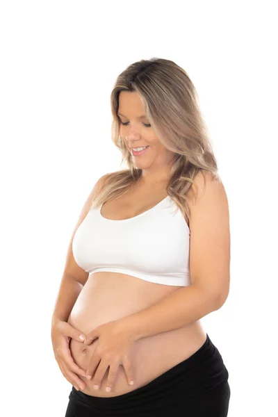 Young Beautiful Blonde Woman Pregnant Expecting Baby Isolated White Background — Foto de Stock