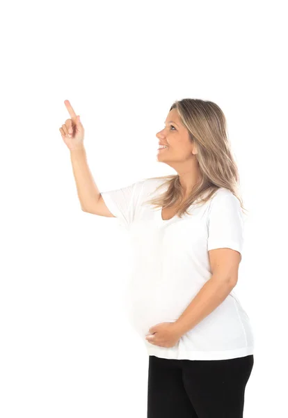 Young Beautiful Blonde Woman Pregnant Expecting Baby Isolated White Background — ストック写真