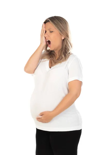 Young Beautiful Blonde Woman Pregnant Expecting Baby Isolated White Background — 图库照片