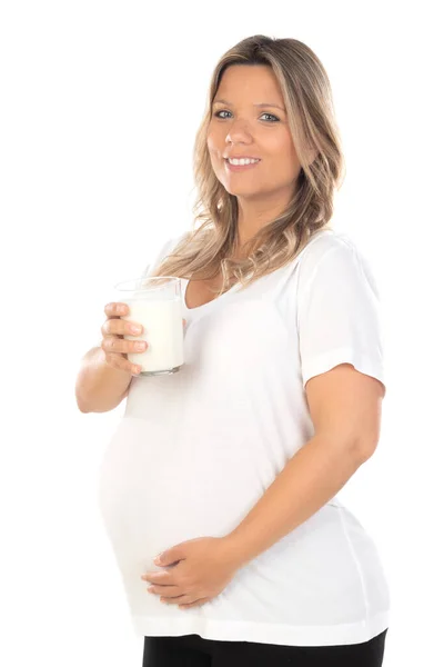 Jovem Bela Mulher Loira Grávida Esperando Bebê Sobre Fundo Branco — Fotografia de Stock
