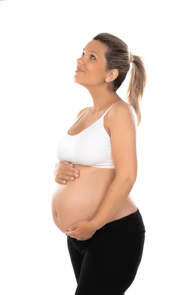 Isoliertes Porträt Einer Schönen Lächelnden Frau Die Auf Ihr Baby — Stockfoto