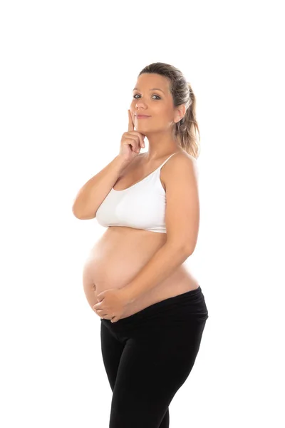 Isoliertes Porträt Einer Schönen Lächelnden Frau Die Auf Ihr Baby — Stockfoto