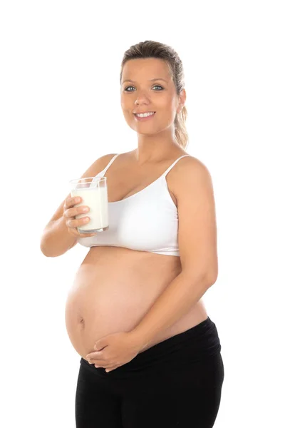 Isolated Portrait Beautiful Smiling Woman Waiting Baby — Stock Photo, Image