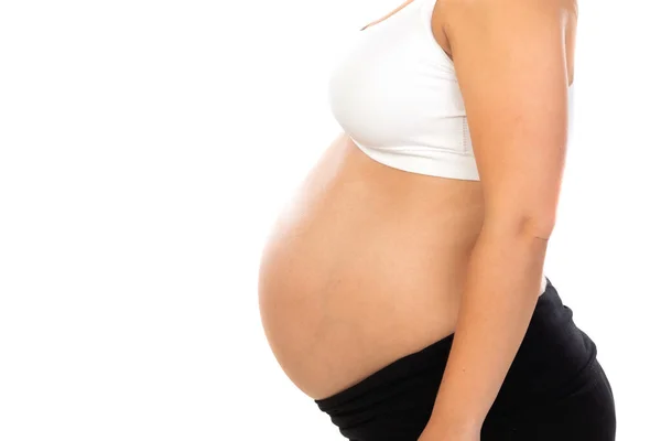 Beatiful Belly Pregnant Woman Isolated White Background — Stock Photo, Image