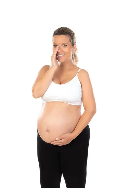 Afbeelding Van Zwangere Vrouw Geïsoleerd Een Witte Achtergrond — Stockfoto