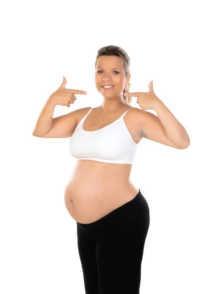 Afbeelding Van Zwangere Vrouw Geïsoleerd Een Witte Achtergrond — Stockfoto