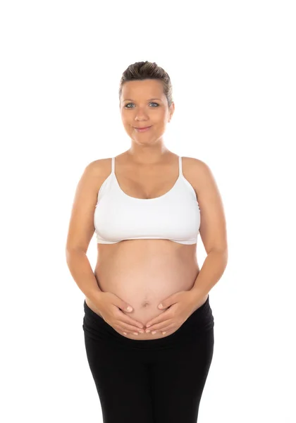 Bild Einer Schwangeren Frau Die Ihren Bauch Mit Isolierten Händen — Stockfoto