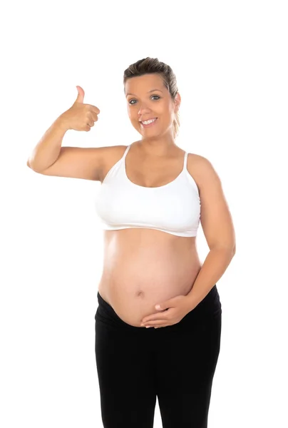 Image Pregnant Woman Touching Her Belly Hands Isolated White Background — Stock Photo, Image