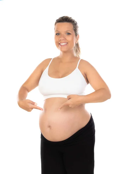 Embarazo Mujer Embarazada Feliz Aislada Sobre Fondo Blanco — Foto de Stock