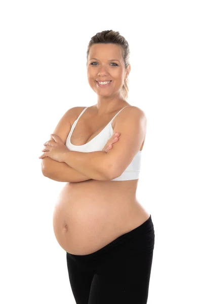 妊娠中 白い背景に孤立した幸せな妊婦 — ストック写真
