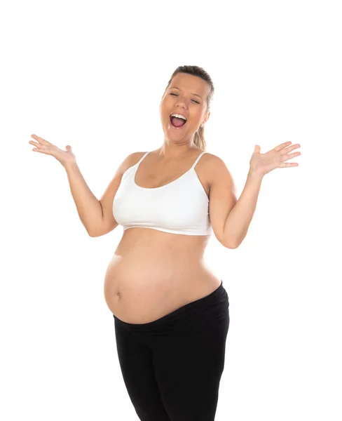 Zwangerschap Gelukkig Zwanger Vrouw Geïsoleerd Een Witte Achtergrond — Stockfoto