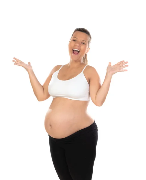 Embarazo Mujer Embarazada Feliz Aislada Sobre Fondo Blanco — Foto de Stock