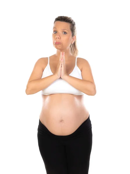怀孕了被白色背景隔离的快乐孕妇 — 图库照片