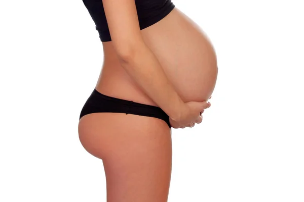 美丽孕妇的肚子被隔绝在一个白色的背景上 — 图库照片