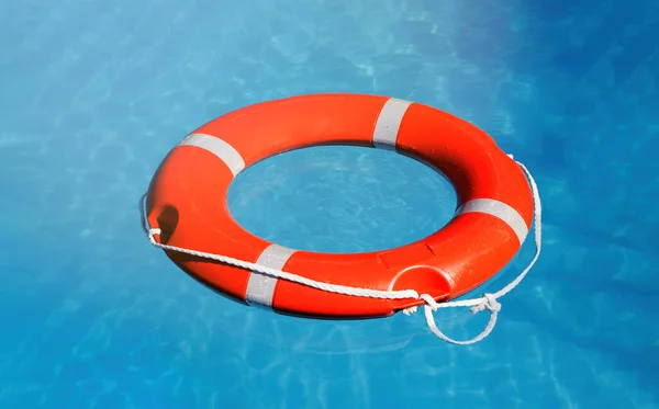 Top View Lifebuoy Blue Water Surface Concept — Stock Photo, Image