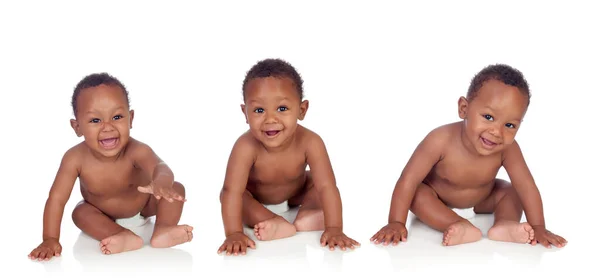 African Triplets Brothers Playing Isolated White Background — Photo