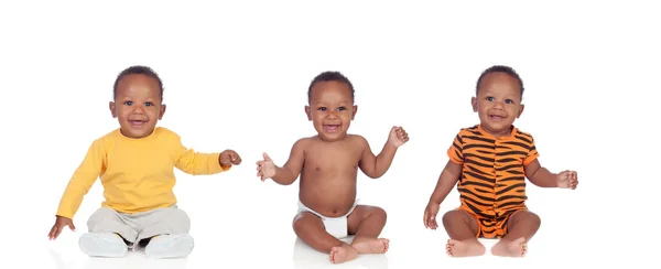 African Triplets Brothers Playing Isolated White Background — Stockfoto