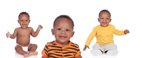 African Triplets Brothers Playing Isolated White Background — Stock Photo, Image