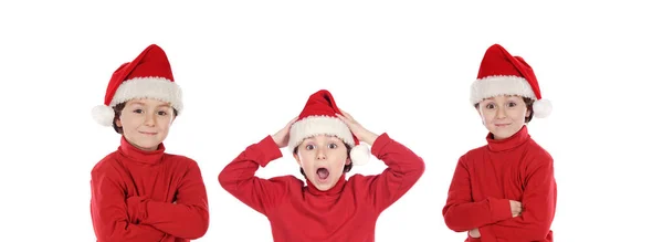 Trillinger Med Røde Klær Som Feirer Jul Isolert Hvit Bakgrunn – stockfoto
