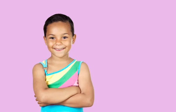 Happy African Beautiful Child Isolated Pink Background — 图库照片